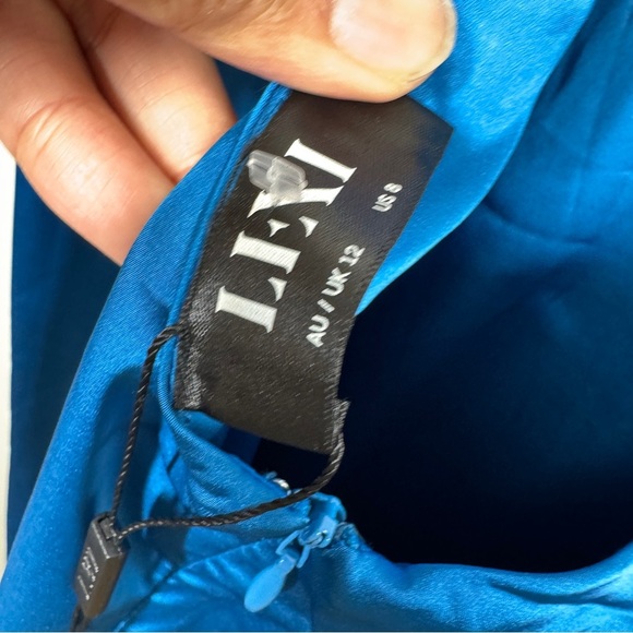 LEXI Satin Formal Slit Side Blue Akasa Maxi Dress Size 8 - Picture 10 of 16